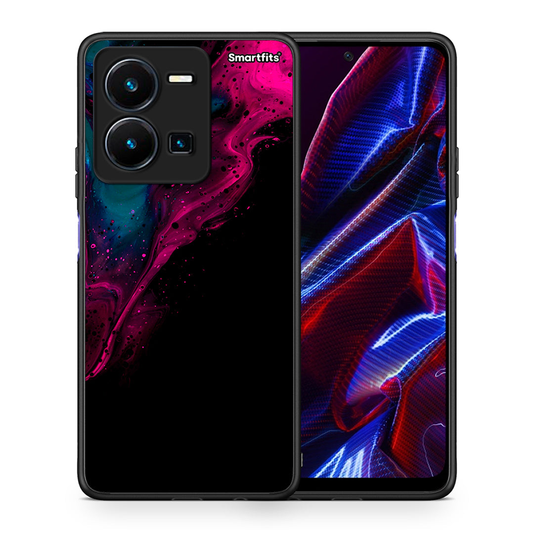 Θήκη Vivo Y35 5G Pink Black Watercolor από τη Smartfits με σχέδιο στο πίσω μέρος και μαύρο περίβλημα | Vivo Y35 5G Pink Black Watercolor case with colorful back and black bezels