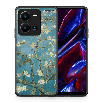 Θήκη Vivo Y35 5G White Blossoms από τη Smartfits με σχέδιο στο πίσω μέρος και μαύρο περίβλημα | Vivo Y35 5G White Blossoms case with colorful back and black bezels