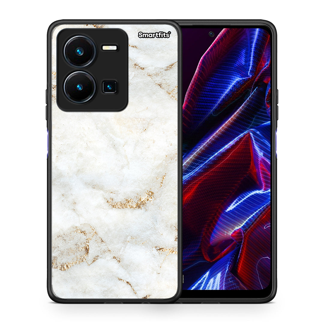 Θήκη Vivo Y35 5G White Gold Marble από τη Smartfits με σχέδιο στο πίσω μέρος και μαύρο περίβλημα | Vivo Y35 5G White Gold Marble case with colorful back and black bezels