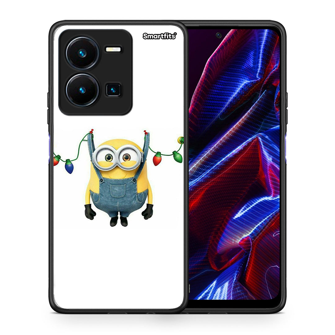 Θήκη Vivo Y35 5G Xmas Minion Lights από τη Smartfits με σχέδιο στο πίσω μέρος και μαύρο περίβλημα | Vivo Y35 5G Xmas Minion Lights case with colorful back and black bezels