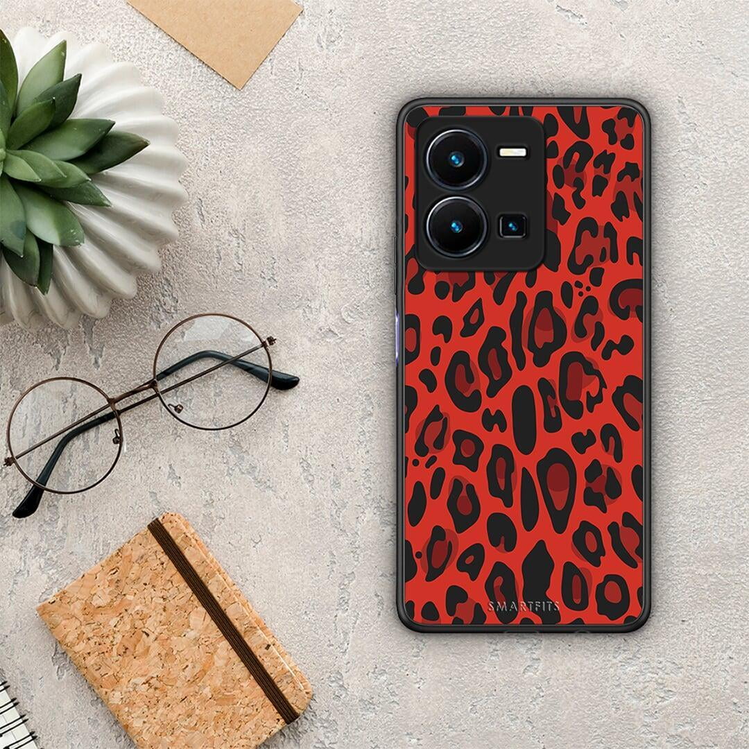 Θήκη Vivo Y35 Animal Red Leopard από τη Smartfits με σχέδιο στο πίσω μέρος και μαύρο περίβλημα | Vivo Y35 Animal Red Leopard Case with Colorful Back and Black Bezels