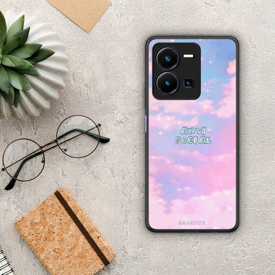 Θήκη Vivo Y35 Anti Social από τη Smartfits με σχέδιο στο πίσω μέρος και μαύρο περίβλημα | Vivo Y35 Anti Social Case with Colorful Back and Black Bezels
