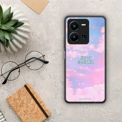 Θήκη Vivo Y35 Anti Social από τη Smartfits με σχέδιο στο πίσω μέρος και μαύρο περίβλημα | Vivo Y35 Anti Social Case with Colorful Back and Black Bezels