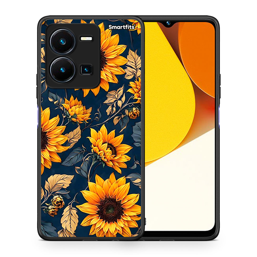 Θήκη Vivo Y35 Autumn Sunflowers από τη Smartfits με σχέδιο στο πίσω μέρος και μαύρο περίβλημα | Vivo Y35 Autumn Sunflowers Case with Colorful Back and Black Bezels