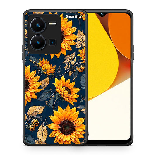 Θήκη Vivo Y35 Autumn Sunflowers από τη Smartfits με σχέδιο στο πίσω μέρος και μαύρο περίβλημα | Vivo Y35 Autumn Sunflowers Case with Colorful Back and Black Bezels