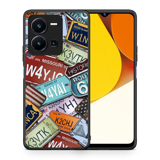 Θήκη Vivo Y35 Car Plates από τη Smartfits με σχέδιο στο πίσω μέρος και μαύρο περίβλημα | Vivo Y35 Car Plates Case with Colorful Back and Black Bezels