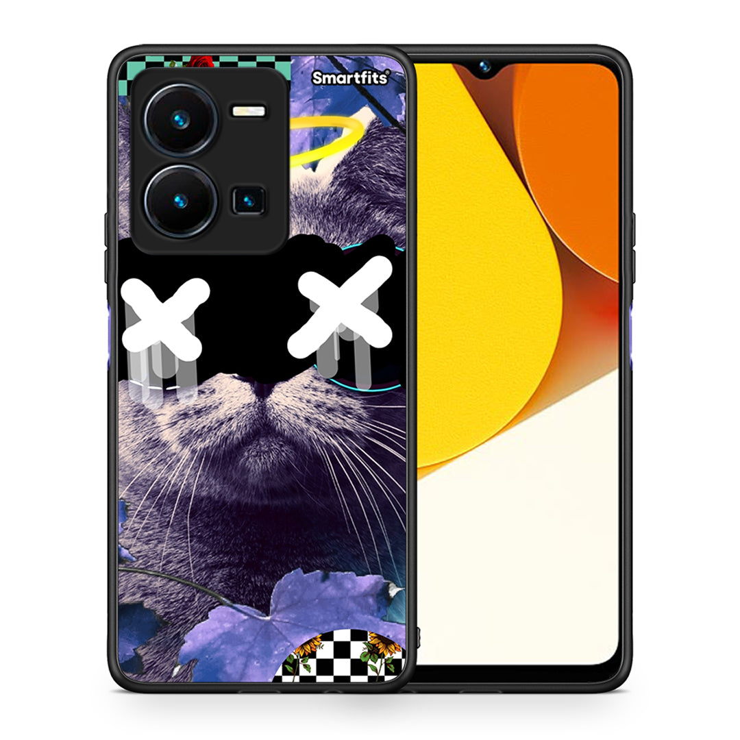 Θήκη Vivo Y35 Cat Collage από τη Smartfits με σχέδιο στο πίσω μέρος και μαύρο περίβλημα | Vivo Y35 Cat Collage Case with Colorful Back and Black Bezels