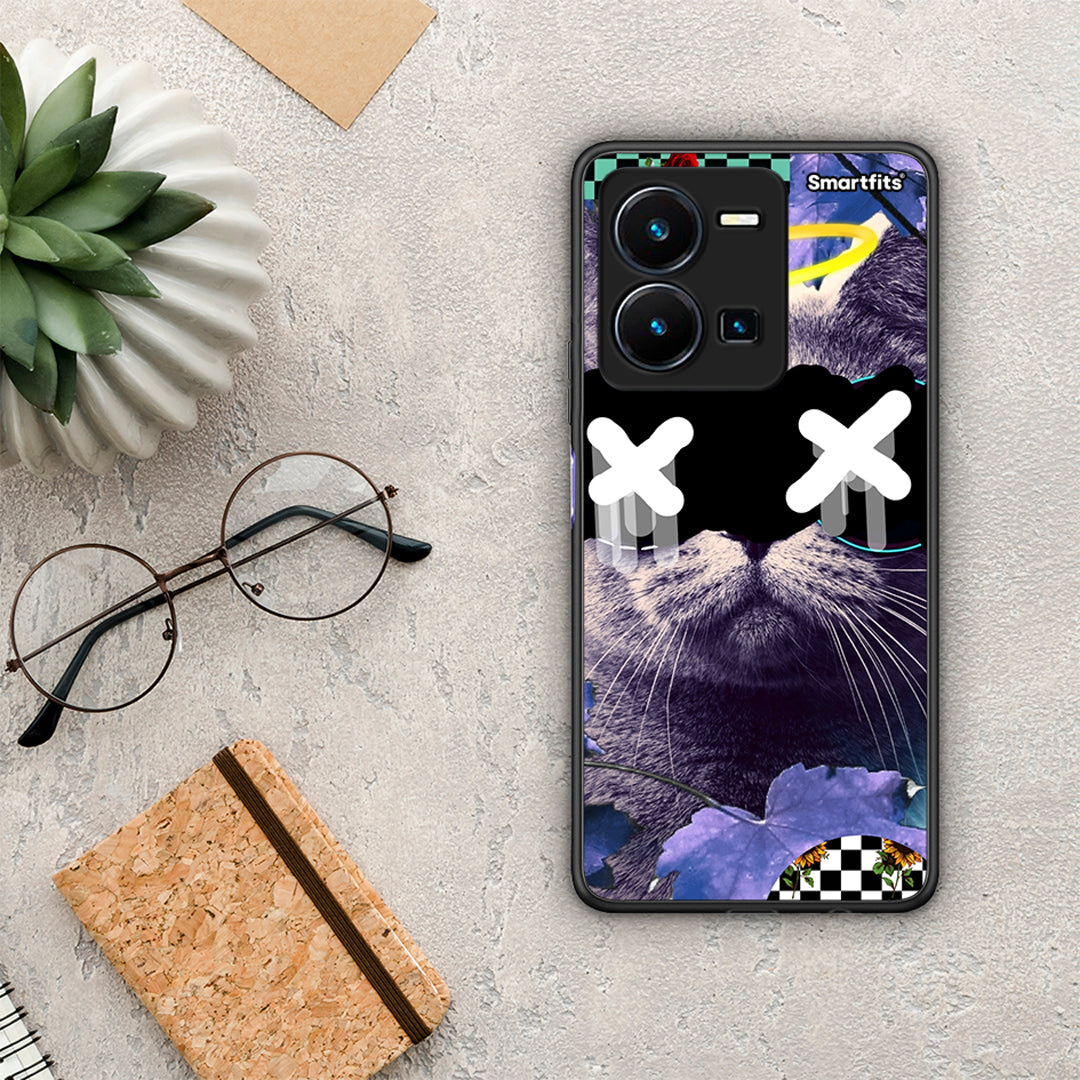 Θήκη Vivo Y35 Cat Collage από τη Smartfits με σχέδιο στο πίσω μέρος και μαύρο περίβλημα | Vivo Y35 Cat Collage Case with Colorful Back and Black Bezels