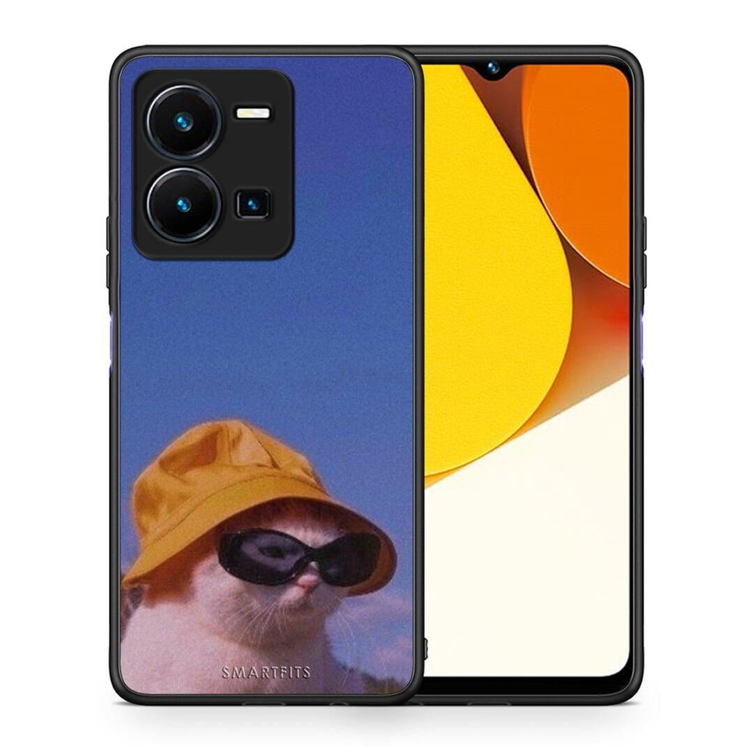 Θήκη Vivo Y35 Cat Diva από τη Smartfits με σχέδιο στο πίσω μέρος και μαύρο περίβλημα | Vivo Y35 Cat Diva Case with Colorful Back and Black Bezels