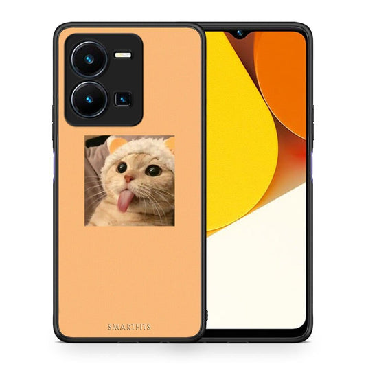 Θήκη Vivo Y35 Cat Tongue από τη Smartfits με σχέδιο στο πίσω μέρος και μαύρο περίβλημα | Vivo Y35 Cat Tongue Case with Colorful Back and Black Bezels