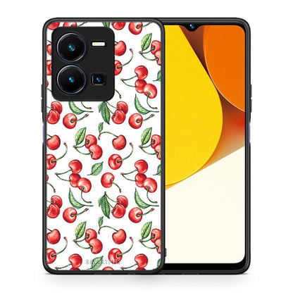 Θήκη Vivo Y35 Cherry Summer από τη Smartfits με σχέδιο στο πίσω μέρος και μαύρο περίβλημα | Vivo Y35 Cherry Summer Case with Colorful Back and Black Bezels