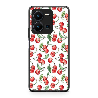 Θήκη Vivo Y35 Cherry Summer από τη Smartfits με σχέδιο στο πίσω μέρος και μαύρο περίβλημα | Vivo Y35 Cherry Summer Case with Colorful Back and Black Bezels