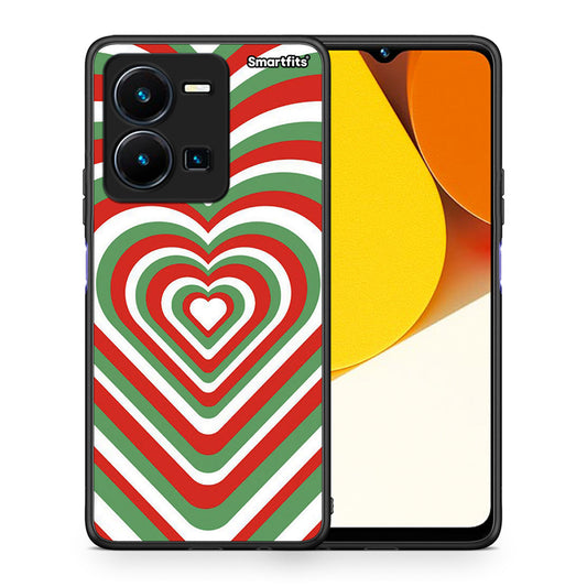 Θήκη Vivo Y35 Christmas Hearts από τη Smartfits με σχέδιο στο πίσω μέρος και μαύρο περίβλημα | Vivo Y35 Christmas Hearts Case with Colorful Back and Black Bezels