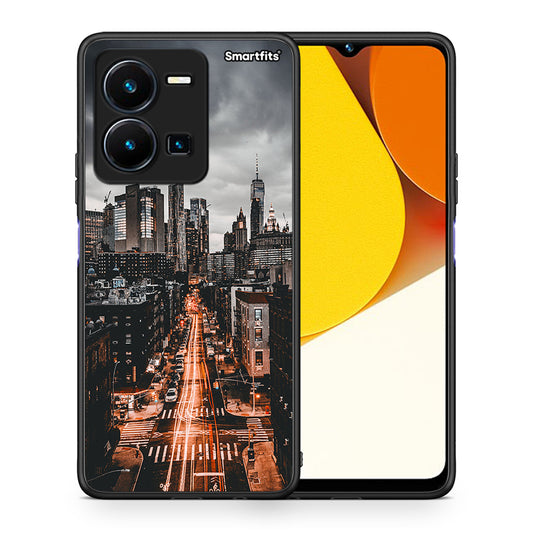 Θήκη Vivo Y35 City Lights από τη Smartfits με σχέδιο στο πίσω μέρος και μαύρο περίβλημα | Vivo Y35 City Lights Case with Colorful Back and Black Bezels