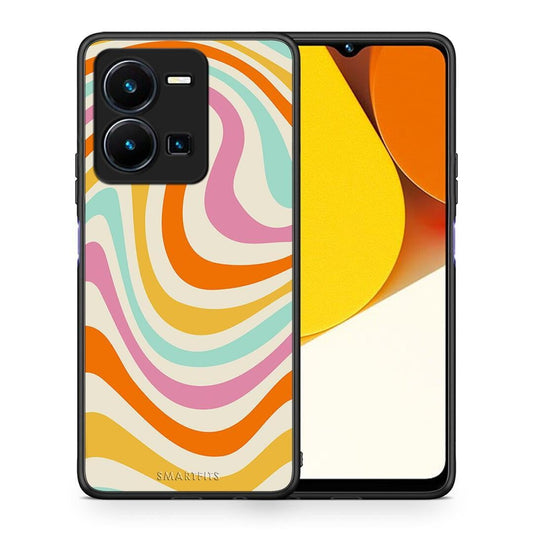 Θήκη Vivo Y35 Colourful Waves από τη Smartfits με σχέδιο στο πίσω μέρος και μαύρο περίβλημα | Vivo Y35 Colourful Waves Case with Colorful Back and Black Bezels