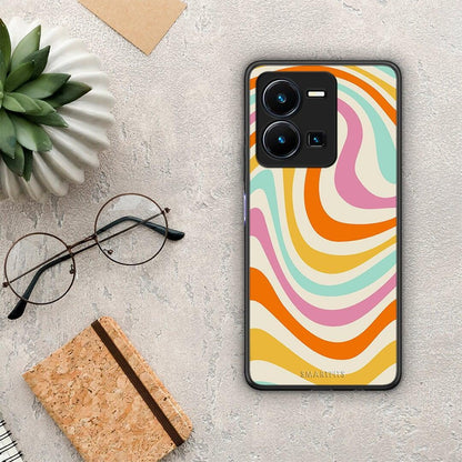 Θήκη Vivo Y35 Colourful Waves από τη Smartfits με σχέδιο στο πίσω μέρος και μαύρο περίβλημα | Vivo Y35 Colourful Waves Case with Colorful Back and Black Bezels
