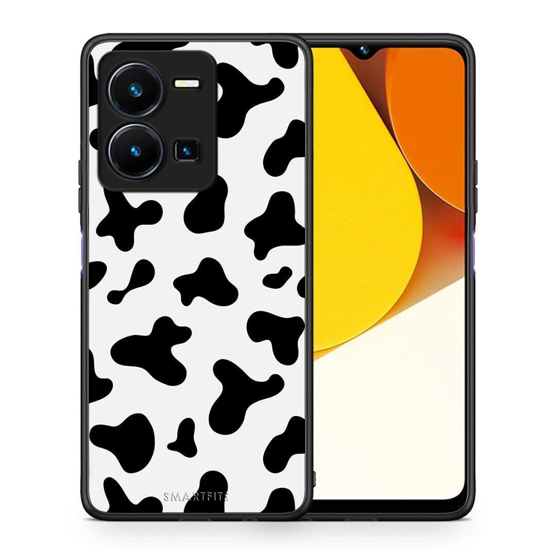 Θήκη Vivo Y35 Cow Print από τη Smartfits με σχέδιο στο πίσω μέρος και μαύρο περίβλημα | Vivo Y35 Cow Print Case with Colorful Back and Black Bezels