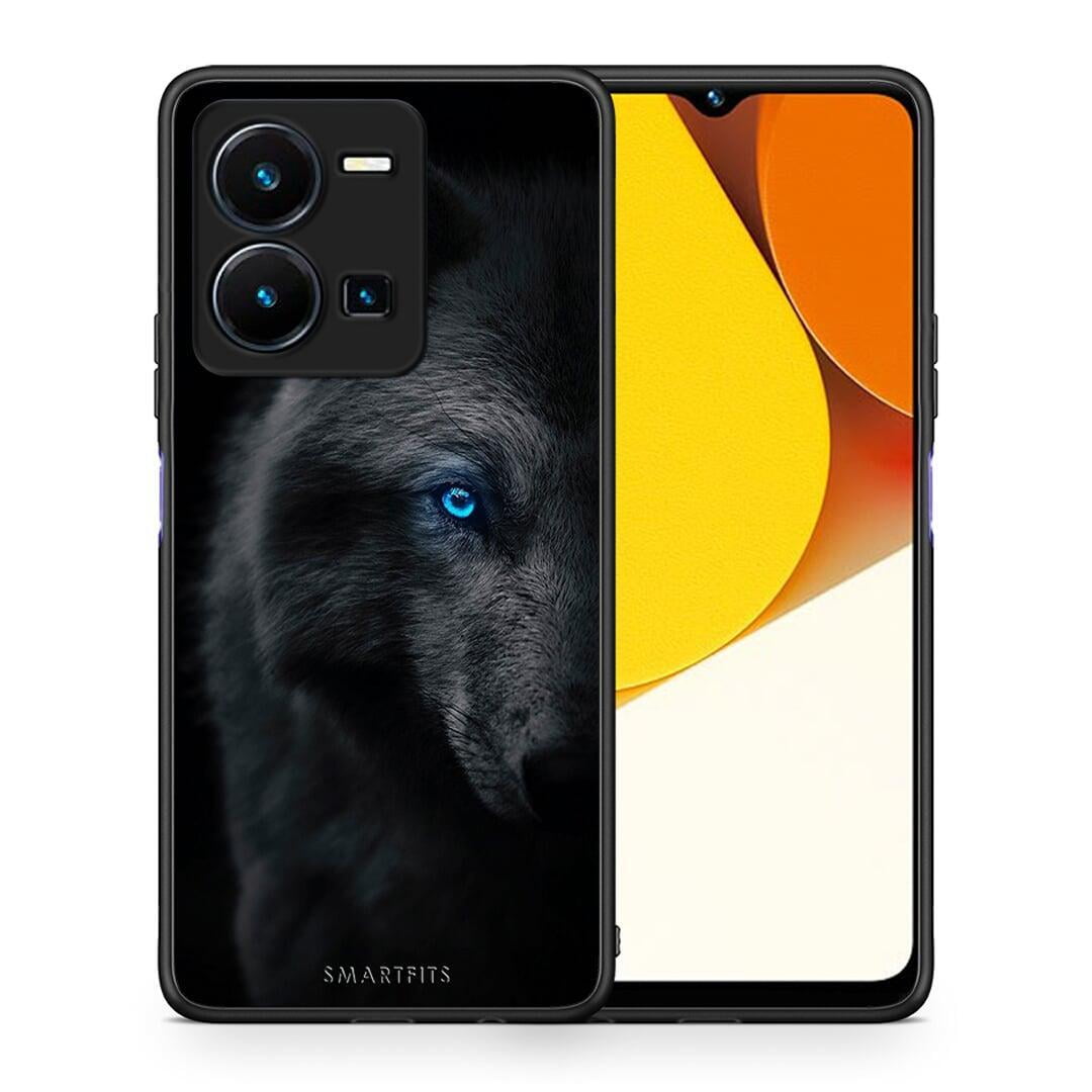 Θήκη Vivo Y35 Dark Wolf από τη Smartfits με σχέδιο στο πίσω μέρος και μαύρο περίβλημα | Vivo Y35 Dark Wolf Case with Colorful Back and Black Bezels