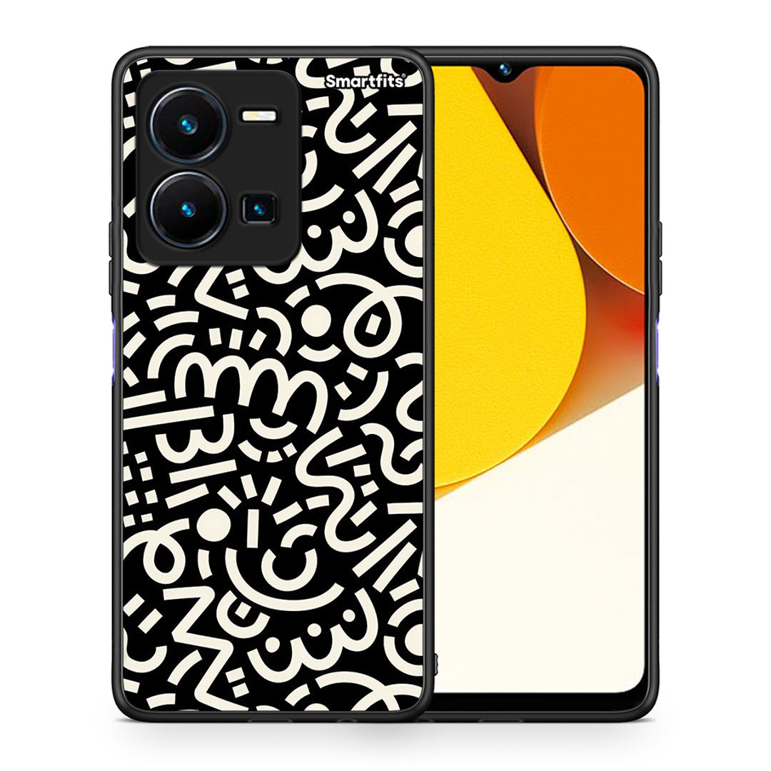 Θήκη Vivo Y35 Doodle Art από τη Smartfits με σχέδιο στο πίσω μέρος και μαύρο περίβλημα | Vivo Y35 Doodle Art Case with Colorful Back and Black Bezels