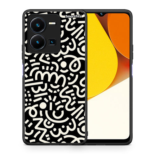 Θήκη Vivo Y35 Doodle Art από τη Smartfits με σχέδιο στο πίσω μέρος και μαύρο περίβλημα | Vivo Y35 Doodle Art Case with Colorful Back and Black Bezels