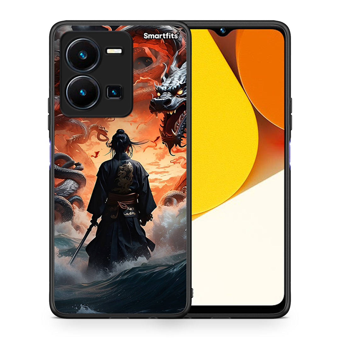 Θήκη Vivo Y35 Dragons Fight από τη Smartfits με σχέδιο στο πίσω μέρος και μαύρο περίβλημα | Vivo Y35 Dragons Fight Case with Colorful Back and Black Bezels