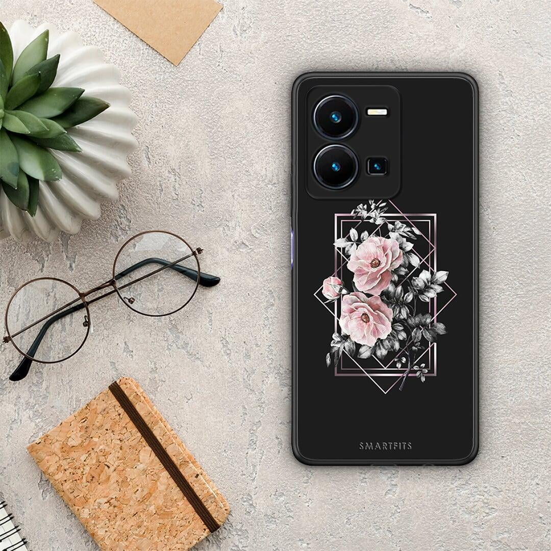 Θήκη Vivo Y35 Flower Frame από τη Smartfits με σχέδιο στο πίσω μέρος και μαύρο περίβλημα | Vivo Y35 Flower Frame Case with Colorful Back and Black Bezels