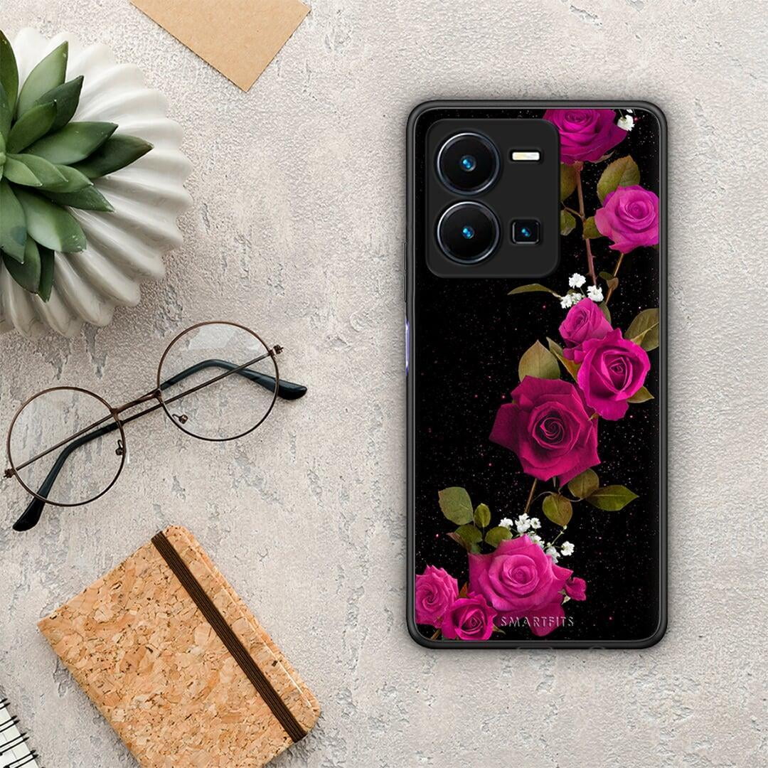 Θήκη Vivo Y35 Flower Red Roses από τη Smartfits με σχέδιο στο πίσω μέρος και μαύρο περίβλημα | Vivo Y35 Flower Red Roses Case with Colorful Back and Black Bezels