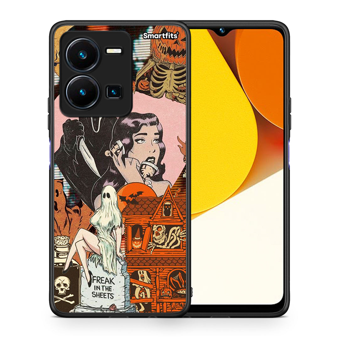 Θήκη Vivo Y35 Halloween Collage από τη Smartfits με σχέδιο στο πίσω μέρος και μαύρο περίβλημα | Vivo Y35 Halloween Collage Case with Colorful Back and Black Bezels