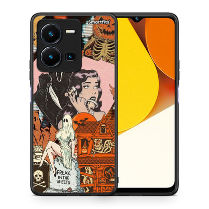 Θήκη Vivo Y35 Halloween Collage από τη Smartfits με σχέδιο στο πίσω μέρος και μαύρο περίβλημα | Vivo Y35 Halloween Collage Case with Colorful Back and Black Bezels