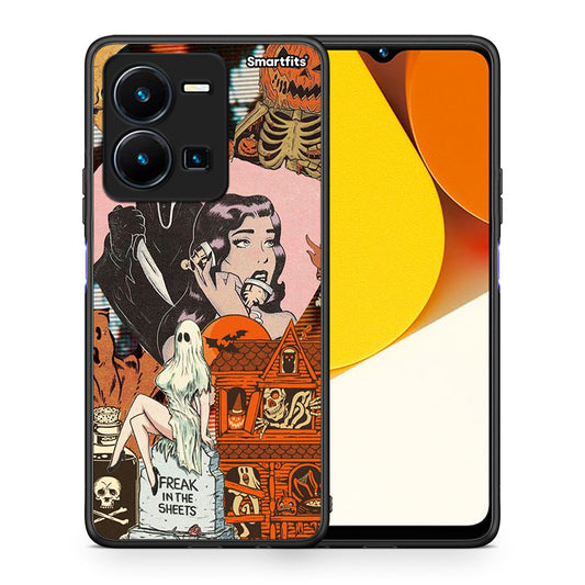 Θήκη Vivo Y35 Halloween Collage από τη Smartfits με σχέδιο στο πίσω μέρος και μαύρο περίβλημα | Vivo Y35 Halloween Collage Case with Colorful Back and Black Bezels