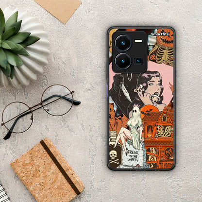 Θήκη Vivo Y35 Halloween Collage από τη Smartfits με σχέδιο στο πίσω μέρος και μαύρο περίβλημα | Vivo Y35 Halloween Collage Case with Colorful Back and Black Bezels