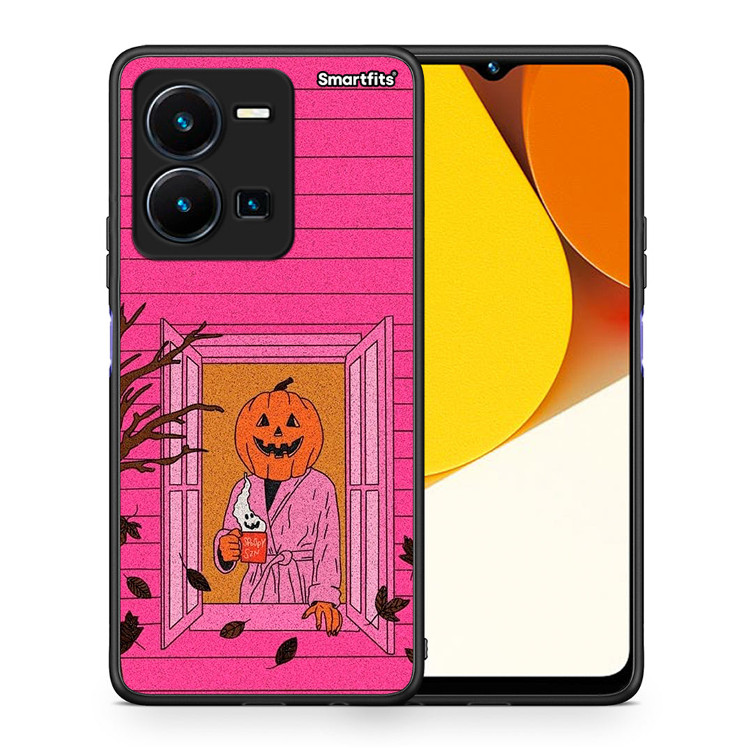 Θήκη Vivo Y35 Halloween Pumpkin Lady από τη Smartfits με σχέδιο στο πίσω μέρος και μαύρο περίβλημα | Vivo Y35 Halloween Pumpkin Lady Case with Colorful Back and Black Bezels
