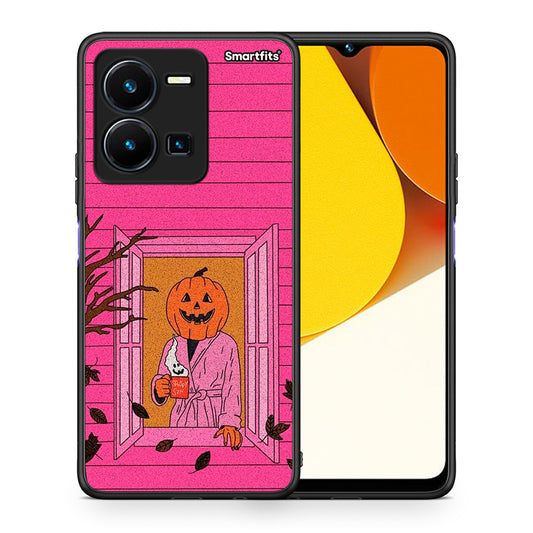 Θήκη Vivo Y35 Halloween Pumpkin Lady από τη Smartfits με σχέδιο στο πίσω μέρος και μαύρο περίβλημα | Vivo Y35 Halloween Pumpkin Lady Case with Colorful Back and Black Bezels