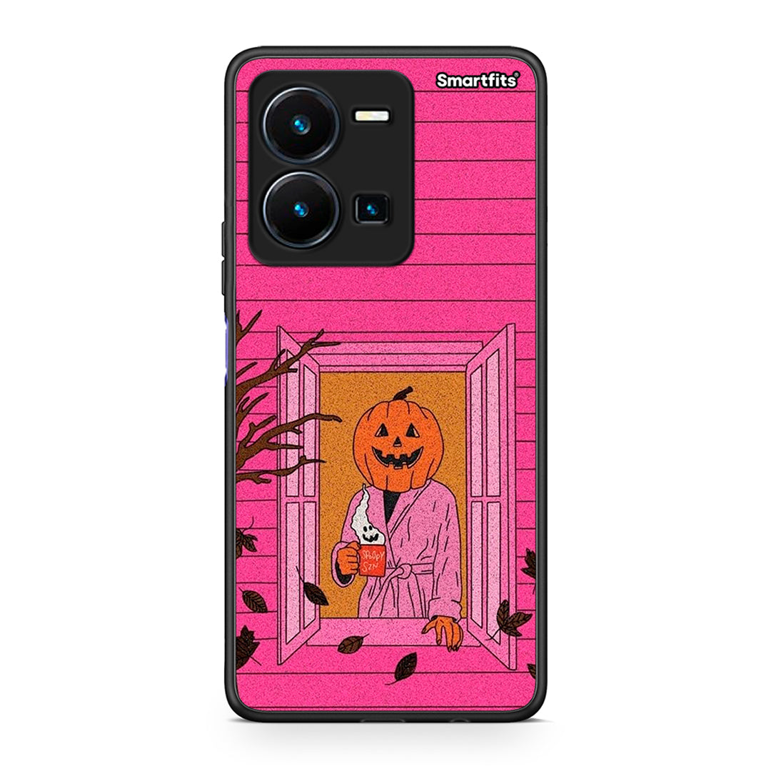 Θήκη Vivo Y35 Halloween Pumpkin Lady από τη Smartfits με σχέδιο στο πίσω μέρος και μαύρο περίβλημα | Vivo Y35 Halloween Pumpkin Lady Case with Colorful Back and Black Bezels