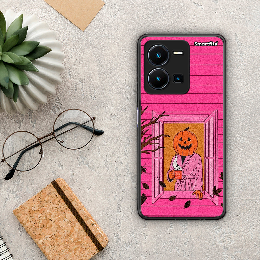 Θήκη Vivo Y35 Halloween Pumpkin Lady από τη Smartfits με σχέδιο στο πίσω μέρος και μαύρο περίβλημα | Vivo Y35 Halloween Pumpkin Lady Case with Colorful Back and Black Bezels