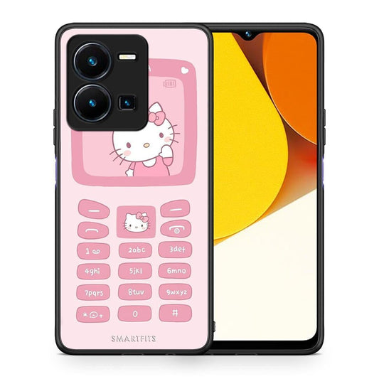 Θήκη Vivo Y35 Hello Kitten από τη Smartfits με σχέδιο στο πίσω μέρος και μαύρο περίβλημα | Vivo Y35 Hello Kitten Case with Colorful Back and Black Bezels
