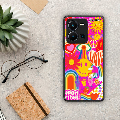 Θήκη Vivo Y35 Hippie Love από τη Smartfits με σχέδιο στο πίσω μέρος και μαύρο περίβλημα | Vivo Y35 Hippie Love Case with Colorful Back and Black Bezels