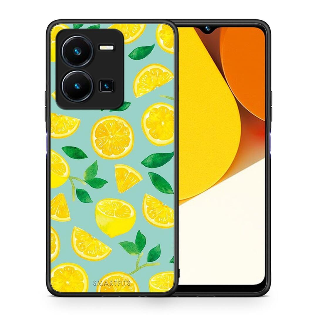 Θήκη Vivo Y35 Lemons από τη Smartfits με σχέδιο στο πίσω μέρος και μαύρο περίβλημα | Vivo Y35 Lemons Case with Colorful Back and Black Bezels