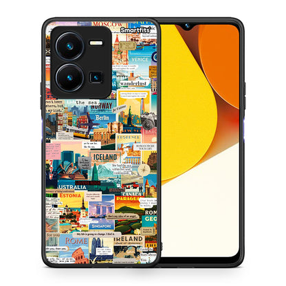 Θήκη Vivo Y35 Live To Travel από τη Smartfits με σχέδιο στο πίσω μέρος και μαύρο περίβλημα | Vivo Y35 Live To Travel Case with Colorful Back and Black Bezels