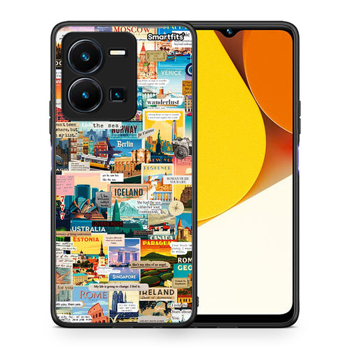 Θήκη Vivo Y35 Live To Travel από τη Smartfits με σχέδιο στο πίσω μέρος και μαύρο περίβλημα | Vivo Y35 Live To Travel Case with Colorful Back and Black Bezels