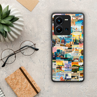 Θήκη Vivo Y35 Live To Travel από τη Smartfits με σχέδιο στο πίσω μέρος και μαύρο περίβλημα | Vivo Y35 Live To Travel Case with Colorful Back and Black Bezels