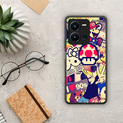 Θήκη Vivo Y35 Love The 90s από τη Smartfits με σχέδιο στο πίσω μέρος και μαύρο περίβλημα | Vivo Y35 Love The 90s Case with Colorful Back and Black Bezels