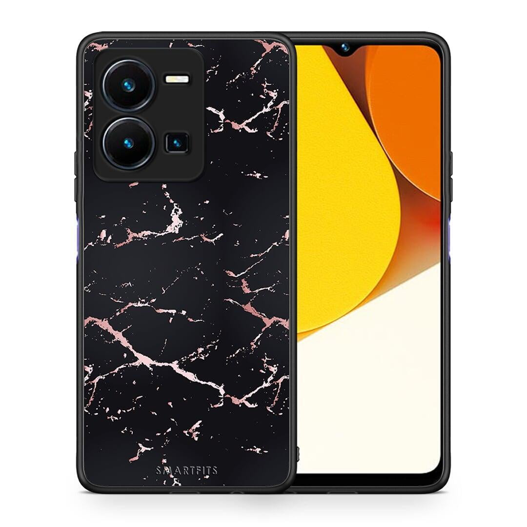 Θήκη Vivo Y35 Marble Black Rosegold από τη Smartfits με σχέδιο στο πίσω μέρος και μαύρο περίβλημα | Vivo Y35 Marble Black Rosegold Case with Colorful Back and Black Bezels