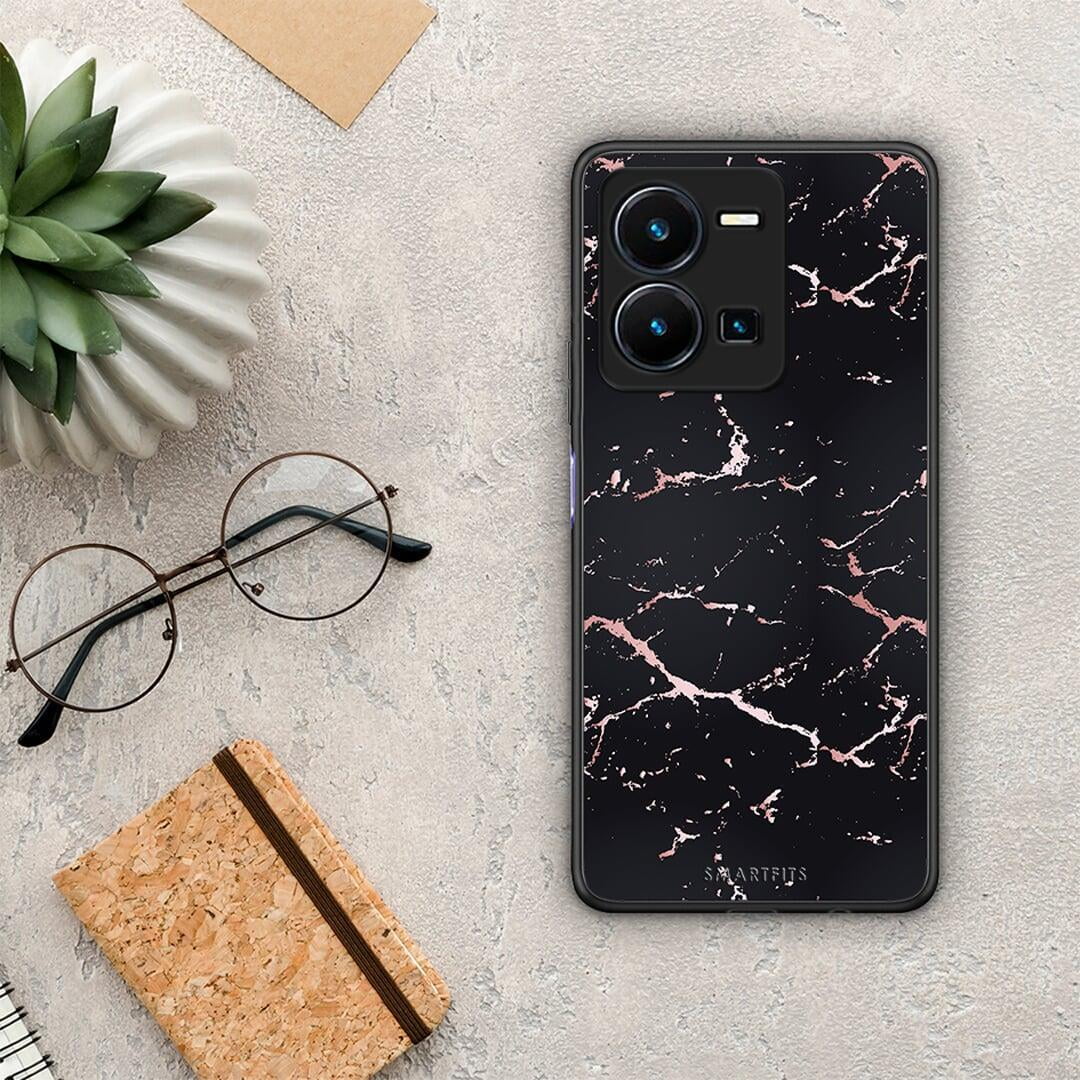Θήκη Vivo Y35 Marble Black Rosegold από τη Smartfits με σχέδιο στο πίσω μέρος και μαύρο περίβλημα | Vivo Y35 Marble Black Rosegold Case with Colorful Back and Black Bezels