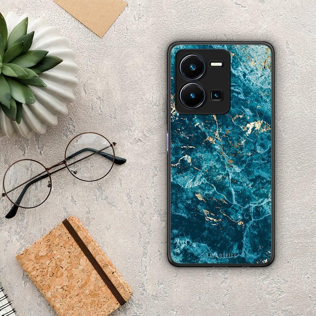 Θήκη Vivo Y35 Marble Blue από τη Smartfits με σχέδιο στο πίσω μέρος και μαύρο περίβλημα | Vivo Y35 Marble Blue Case with Colorful Back and Black Bezels