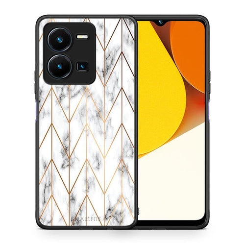 Θήκη Vivo Y35 Marble Gold Geometric από τη Smartfits με σχέδιο στο πίσω μέρος και μαύρο περίβλημα | Vivo Y35 Marble Gold Geometric Case with Colorful Back and Black Bezels