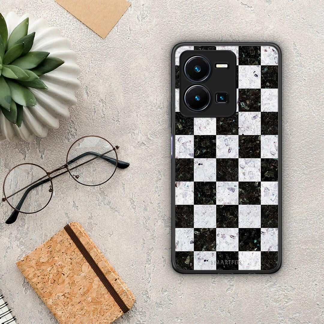 Θήκη Vivo Y35 Marble Square Geometric από τη Smartfits με σχέδιο στο πίσω μέρος και μαύρο περίβλημα | Vivo Y35 Marble Square Geometric Case with Colorful Back and Black Bezels
