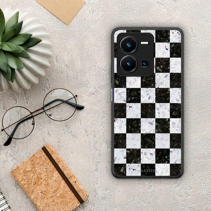 Θήκη Vivo Y35 Marble Square Geometric από τη Smartfits με σχέδιο στο πίσω μέρος και μαύρο περίβλημα | Vivo Y35 Marble Square Geometric Case with Colorful Back and Black Bezels