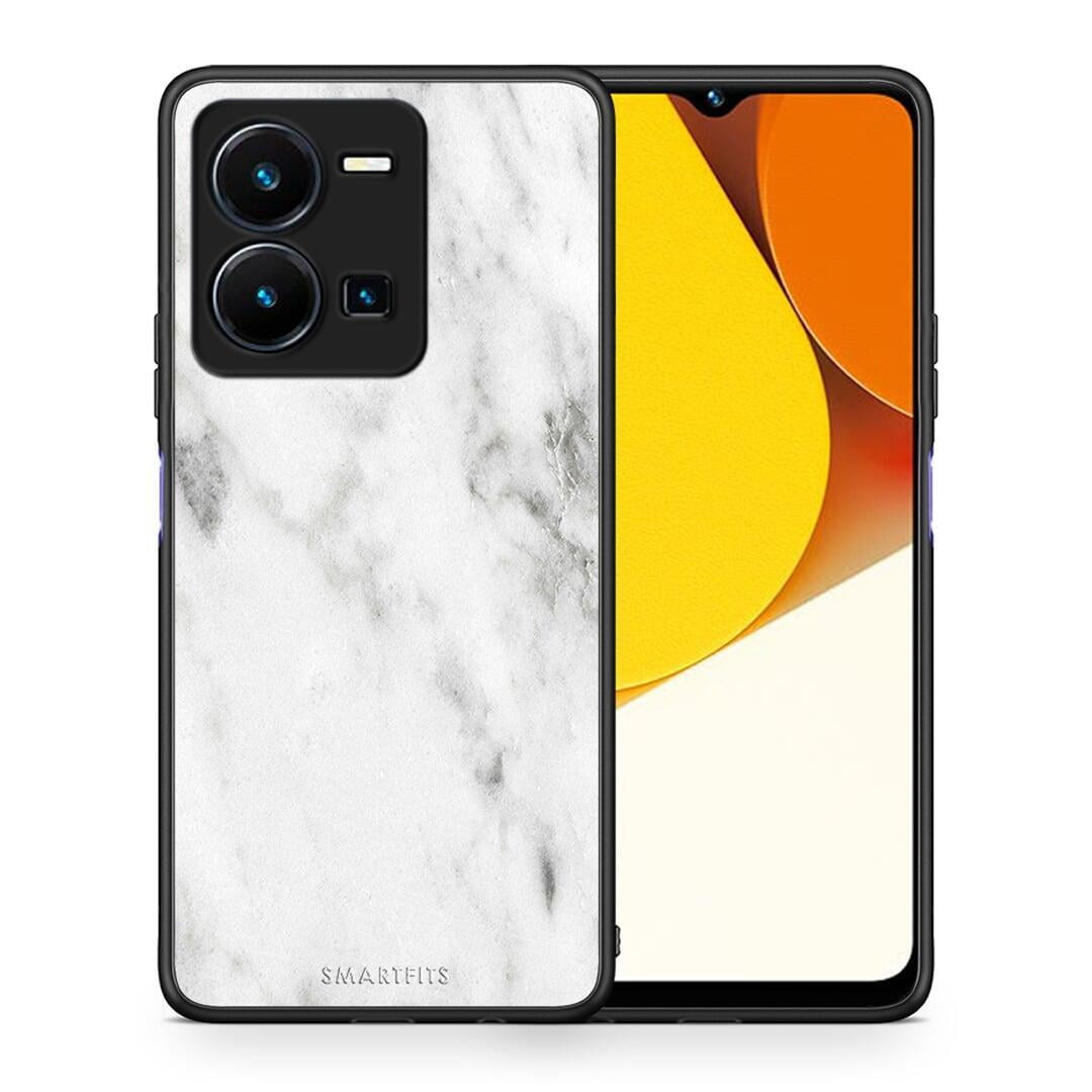 Θήκη Vivo Y35 Marble White από τη Smartfits με σχέδιο στο πίσω μέρος και μαύρο περίβλημα | Vivo Y35 Marble White Case with Colorful Back and Black Bezels