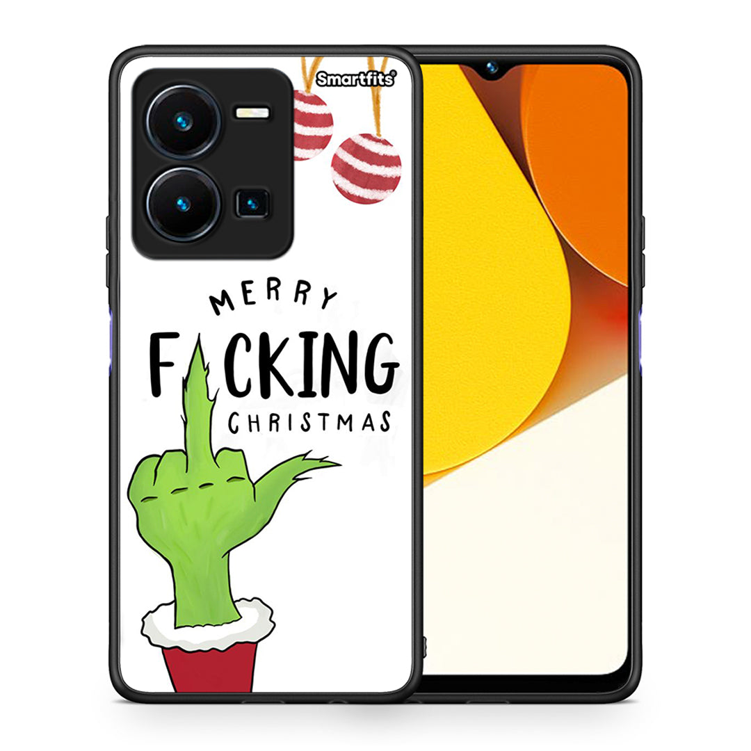 Θήκη Vivo Y35 Merry F Xmas από τη Smartfits με σχέδιο στο πίσω μέρος και μαύρο περίβλημα | Vivo Y35 Merry F Xmas Case with Colorful Back and Black Bezels